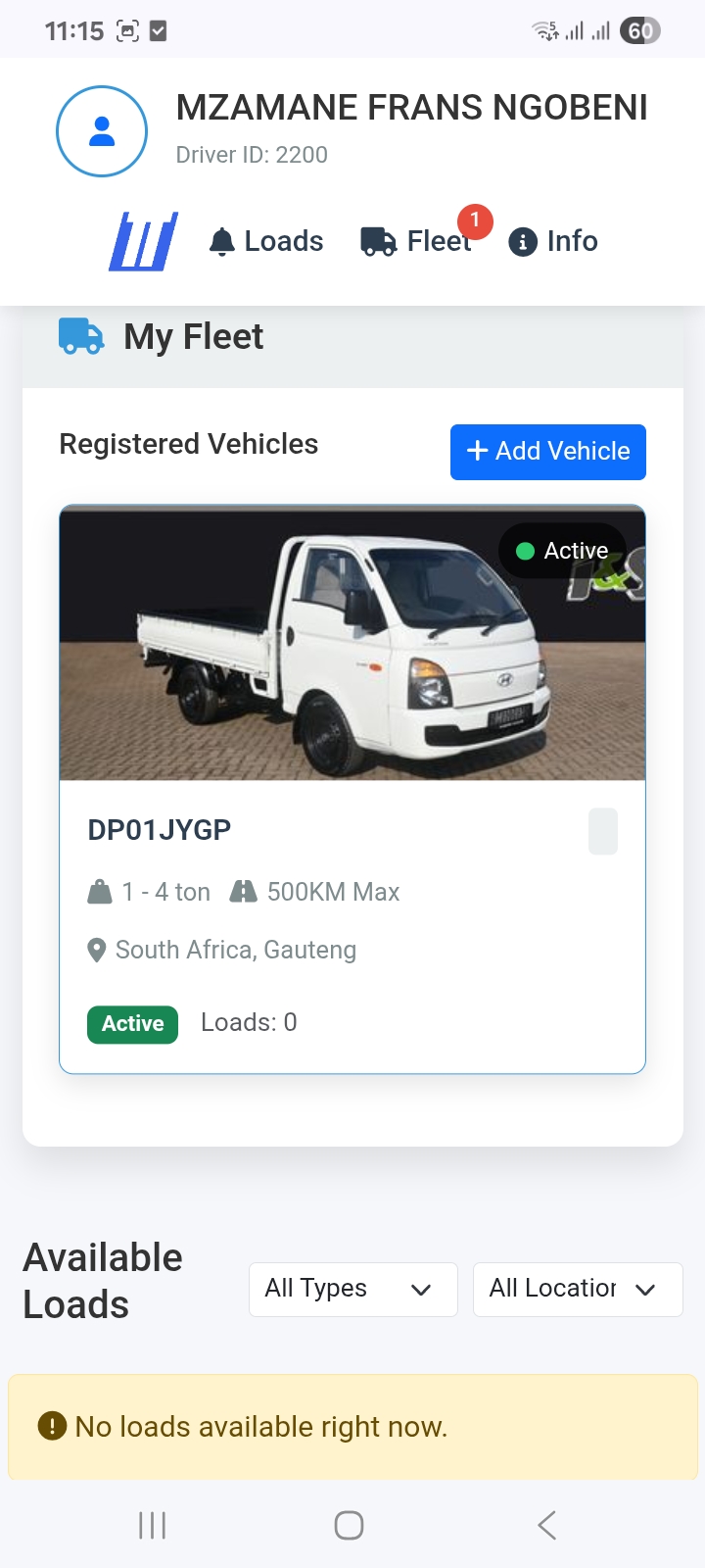 1 - 4 ton truck for hire in MZAMANE FRANS NGOBENI South Africa, Gauteng