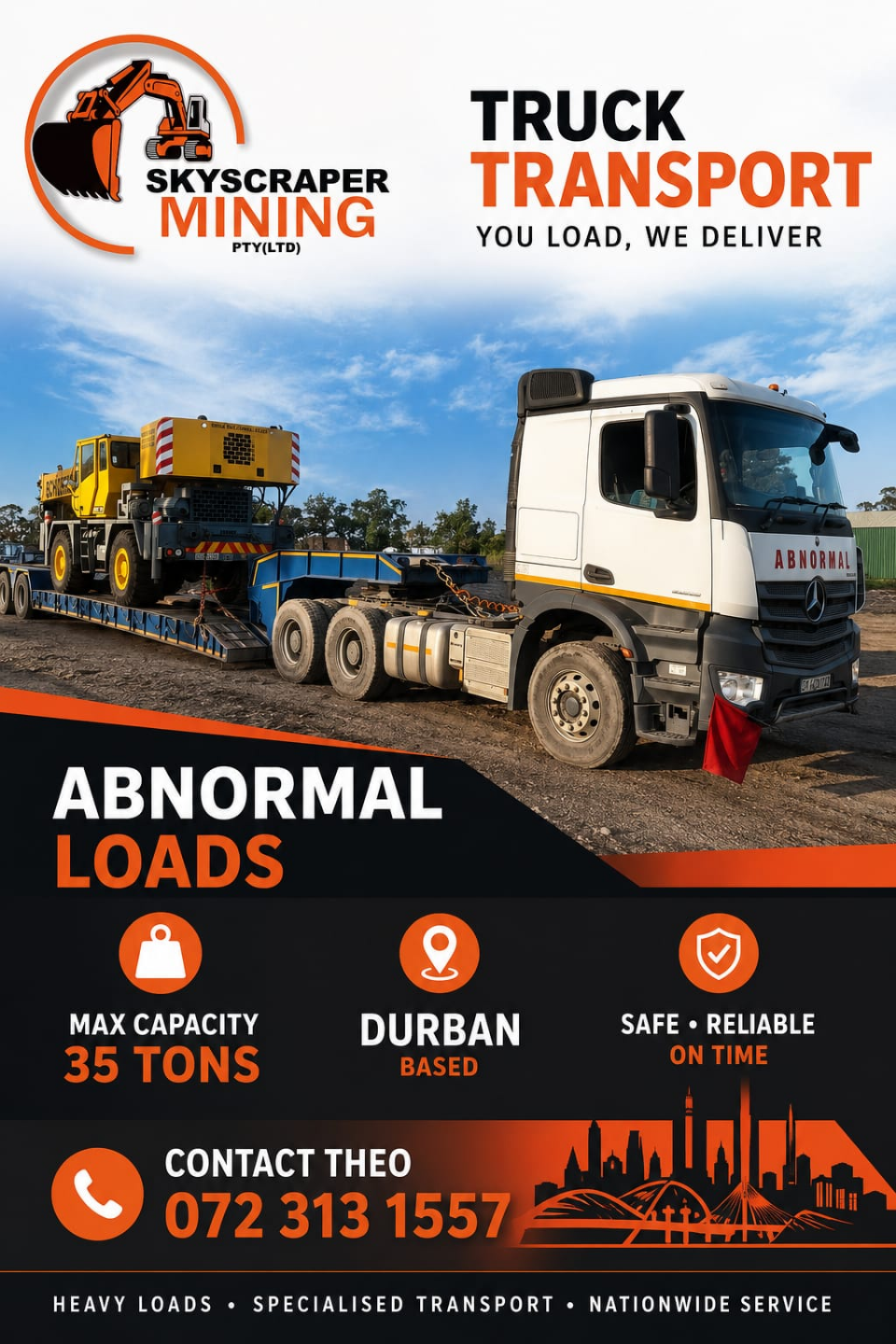 35 ton Gooseneck lowbed trailer for hire in Theo South Africa, KwaZulu-Natal