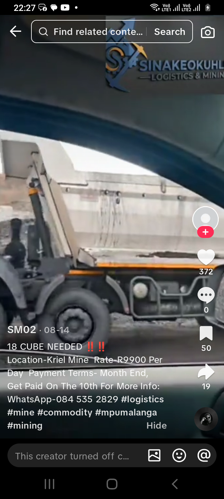10 cube tipper for hire George to Germiston